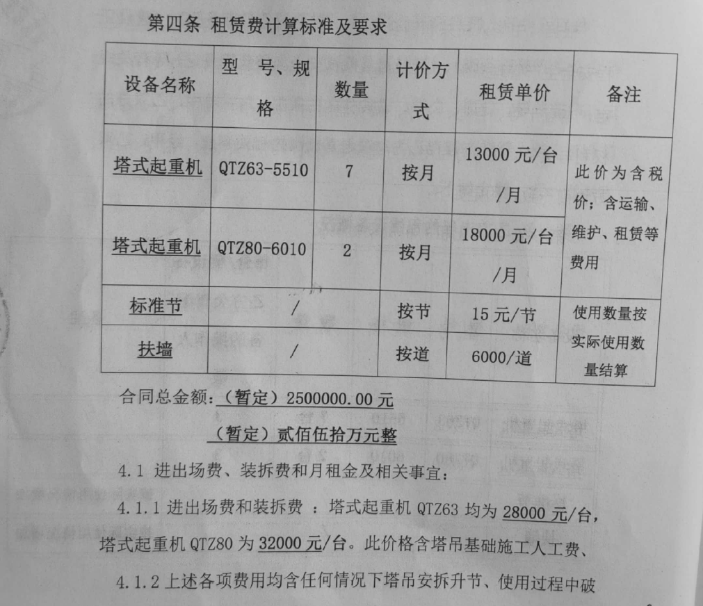 2020年-塔吊分包价格数据库